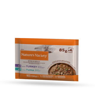 Nature’s Variety Pedaços de Peru e Atum Saquetas com molho para gatos
